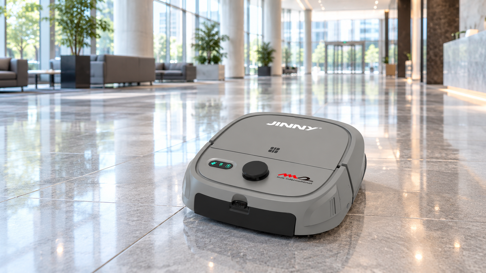 広いフロアで稼働する清掃ロボット